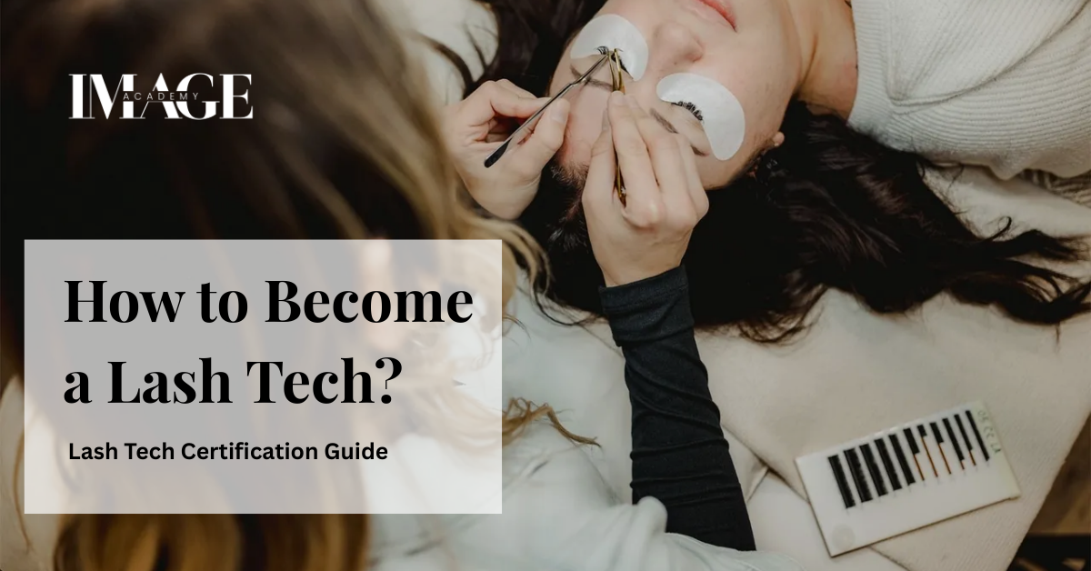 A lash technician applying eyelash extensions to a client, representing the process of becoming a certified lash tech.